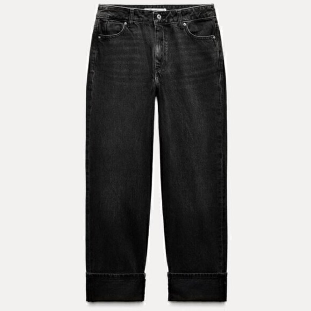 ZARA STRAIGHT LEG TURNED-UP HEM Z1975 JEANS WITH A HIGH WAIST SIZE 30 SIZE 10